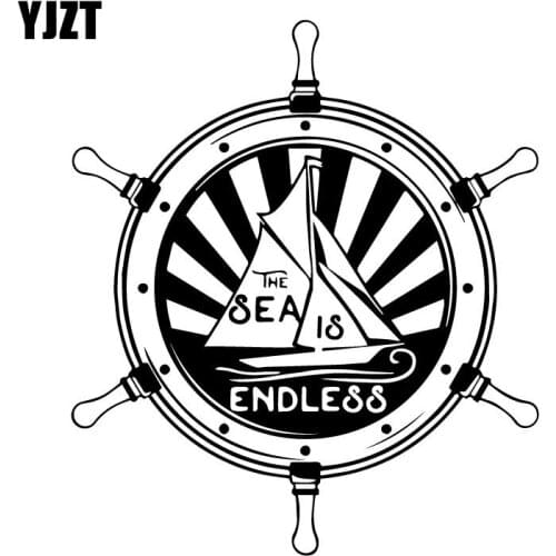 YJZT 14.6CM*16.7CM Steering Wheel Sailboat Ship Decor Car Styling Fashion Vinyl Car Sticker Black/Silver C31-0469