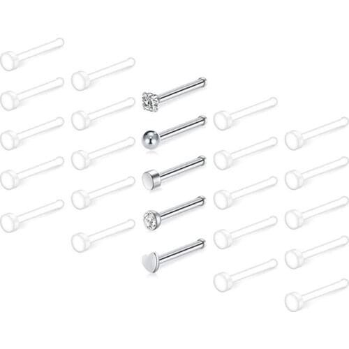 20g Straight Nose Ring Studs Women Stainless Steel Acrylic Bioflex Clear Nose Rings Retainer Bone Nose Piercing Jewelry Retainer