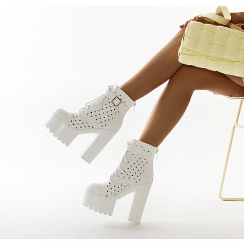 14.5CM Platform High Heels Fashion Sexy Party Models Mature Short Women Boots Nightclub Gothic Shoes New Style Punk Concise