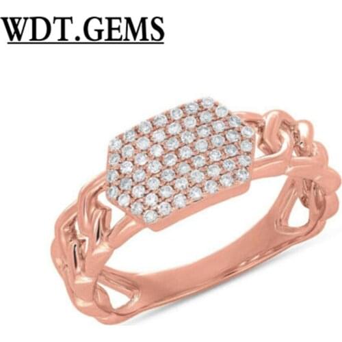 Womens 0.22CT 10K Rose Gold Round Cut Pave Diamond Link Chain ID Fashion Ring