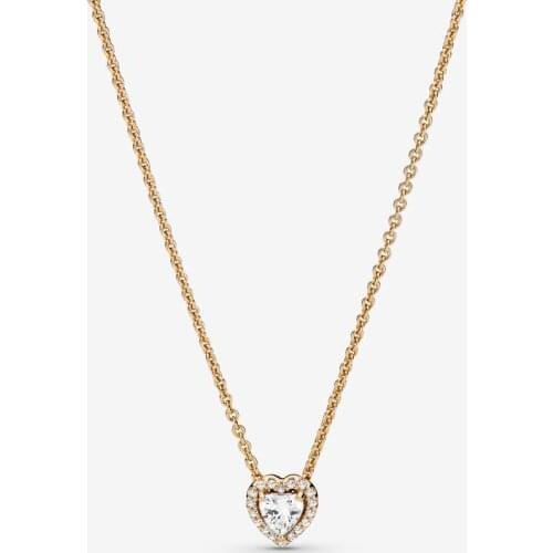 Elevated Heart Necklaces For Women 925 Sterling Silver Golden Necklace Jewelry Fit Charms Pendants DIY Beaded Gift to Mum