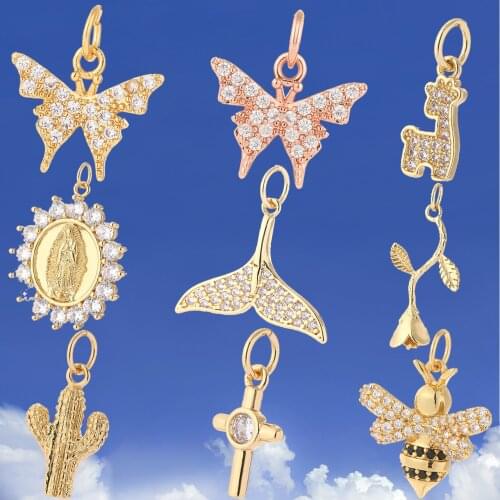 Animal Vintage Diy Charms for Pendant Necklace Bracelet Charms for Jewelry Making Supplies for Women Cross Copper Inlaid Zircon