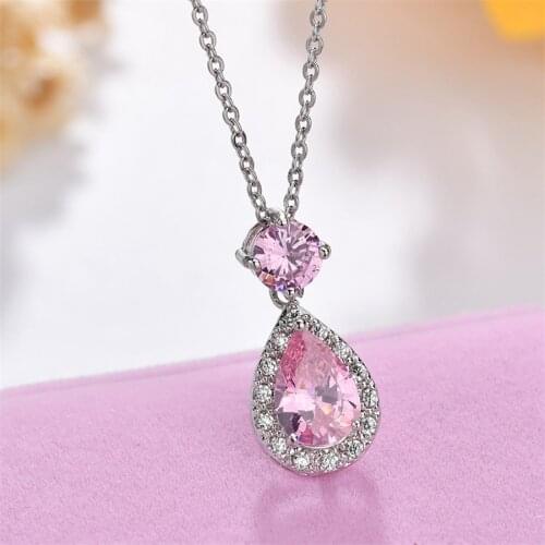 11.11 Water Drop Cubic Zirconia Wedding Jewelery Pendant Necklace Inlay Luxury Crystal Necklaces Bijoux Gift For Women Party