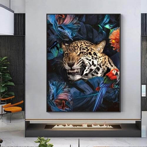Abstract Wall Art Jungle Leopard Canvas Prints Painting Bird Fish Posters Modular Decorative Pictures for Living Room Home Deco