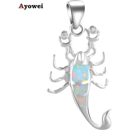Ayowei Delicate Scorpio Design Birthday Gifts Necklace Pendants for Women White Fire Opal 925 Silver Fashion Jewelry OPS695A
