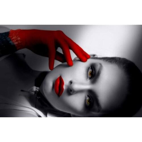 Black & White Woman with Red Lips & Gloves Art print Silk poster Home Wall Decor