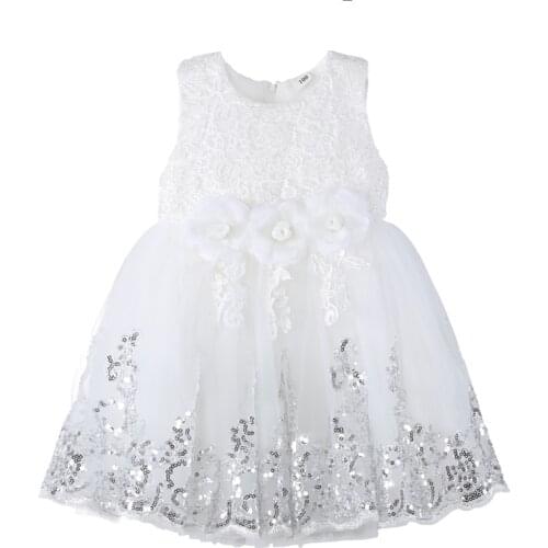 2017 New Baby Christening Gown Infant Girls Sequins Dress 3 Colors Christening Wedding Party Pageant Lace Dress Free Shipping