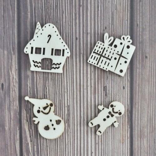 Happymems 2019 New Christmas Gifts Snowman Wood Shapes Home Decoration Embellishments Wood Stick Laser Cut Wooden Crafts