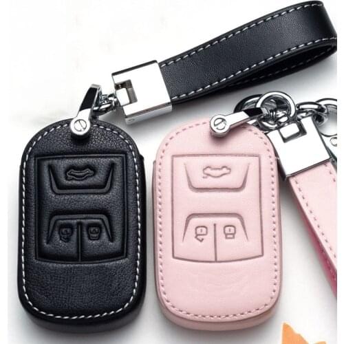 Leather Car Key Cover Case for Chery Tiggo 8 7 5X 2019 2020 Luminous 3 Buttons Smart Keyless Remote Fob Protect Ring