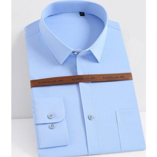 Dress Shirts For Men Solid Stretch Fabric long Sleeve Thin Breathable Male Plain Formal Shirts Non-Iron Spandex Pocket mens Tops