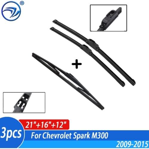 Wiper Front & Rear Wiper Blades Set Kit For Chevrolet Spark M300 2009 2010 2011 2012 2013 2015 Windshield Windscreen 21"16"12"