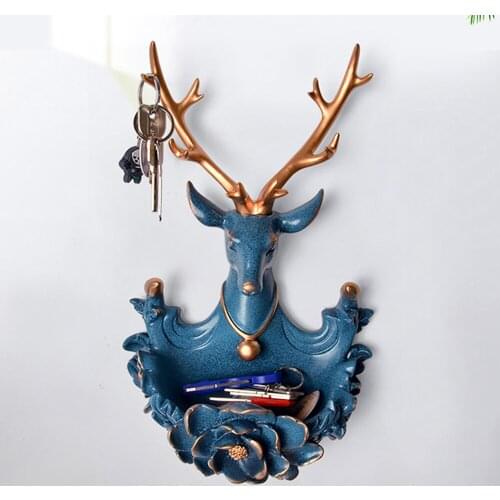 Wall Hanging Hook Deer Head Antlers Key Storage Deer Horns Storage Box Rack Home Wall Decoration Living Room Bedroom Key Hanger