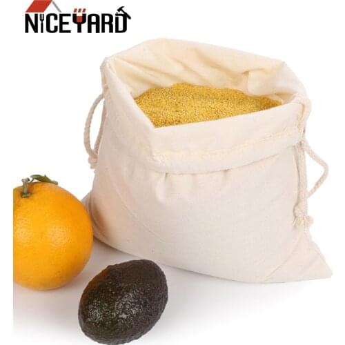 NICEYARD 3 Sizes Fruit Vegetables Storage Bag Cotton Produce Bags Reusable Eco-friendly Home Kitchen Drawstring Shopping Bag