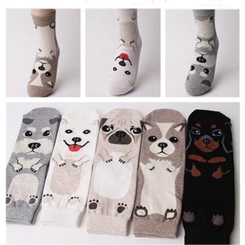 Modern Design Women Lovely Dogs Cute Cartoon Sox South Korean Style Fashion Cotton Printing Tube Socks Floor Meias Socks
