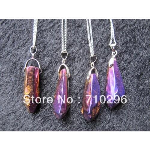 New Arrived Purple Quartz Point Gem stone Jewelry necklace 10pcs/lot with Chain