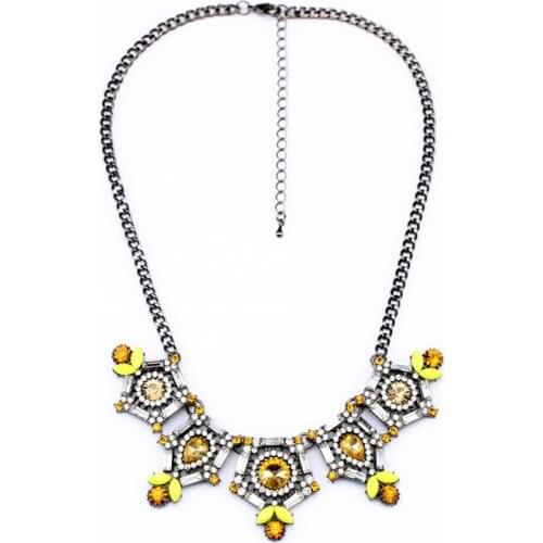 Bulk Price Shiny Round Champagne Crystal Geometric Pendant Necklace For Women Antique Statement Necklace Party Jewelry