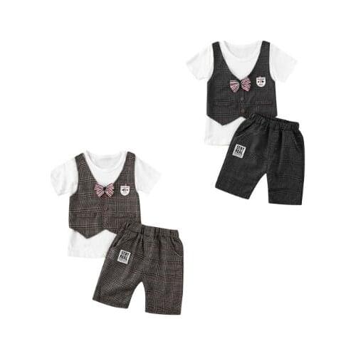0-3Y Infant Baby Boys 2020 Clothing Set Summer Short Sleeve Plaids T-shirt Shorts Kids Gentleman Suit