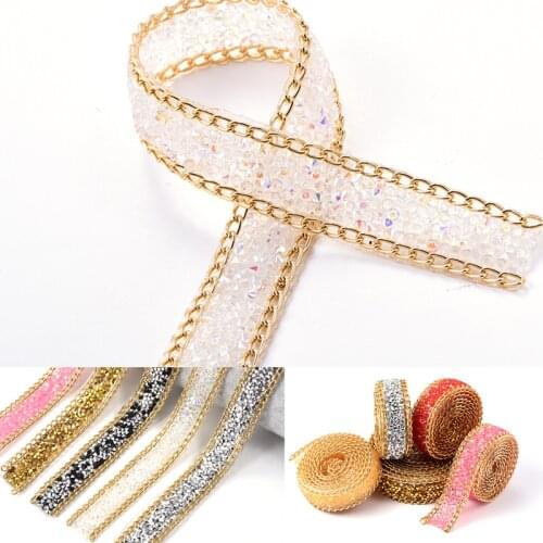 1 Yard 2cm Hot Fix Rhinestones Trimming With Chain Colorful Resin Mesh Hotfix Strass Crystal Banding for Wedding Dress B1247