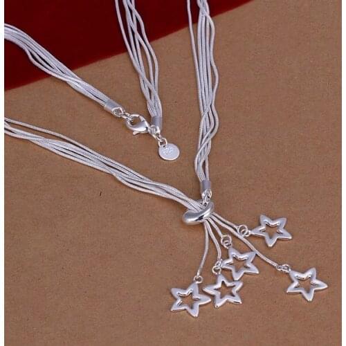 Necklace Silver Plated Necklace Silver Fashion Jewelry Necklace Hanging Five Stars Jewelry Wholesale Free Shipping ttqr LN152