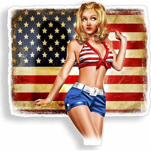 Dawasaru Sexy Pinup Girl Waterproof Car Sticker Rustic American USA Flag Patriot Decal Laptop Truck Accessories PVC,13cm*11cm