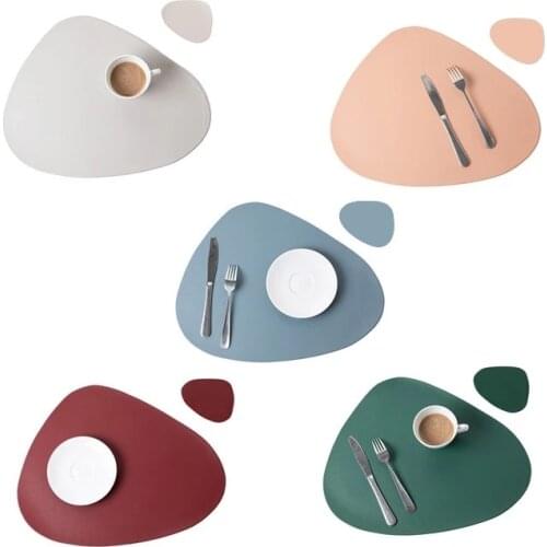 Grey PU Leather Placemats for Table Waterproof Non-Slip Table Mat Set Coaster Set Cup Wine Mat Tableware Pad Napkin for Kitchen