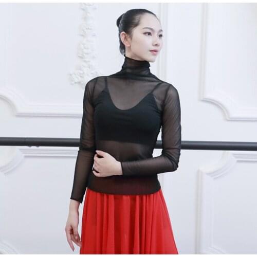 Adult Mesh Turtleneck Belly Dance Top Transparent Blouse Shirt Costume for Women Oriental Dance Clothes Dancer Wear Clothing
