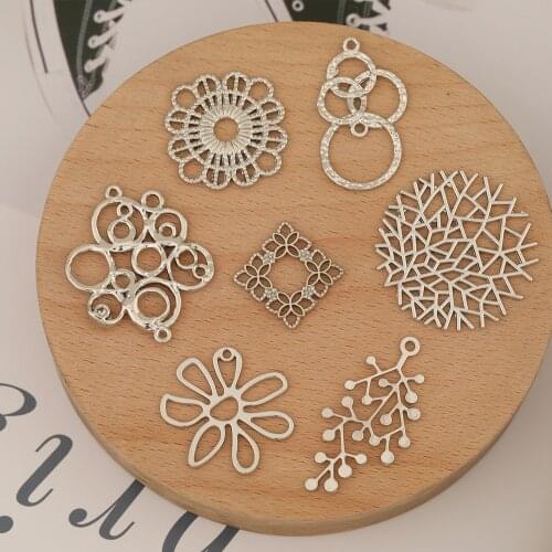 HAOSAW Choose 6Pcs/Lot Zinc Alloy Charms/Rhodium Colors/Leaf/Connections/Hollow Out Design/Jewelry Accessories/Earring Findings
