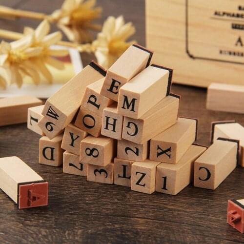 1Set with box Self Inking Number Letter Stamp School Stationery Wood Kids Number Seal Diary Decoration DIY Handmade