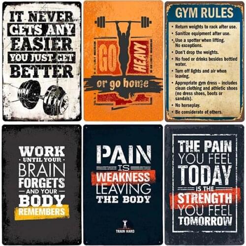 Work Out Slogan Poster Retro Gym Tin Sign Fitness Exercise Plate Vintage Sport Sign Pub Bar Gym Wall Decorative Plaque 20x30cm