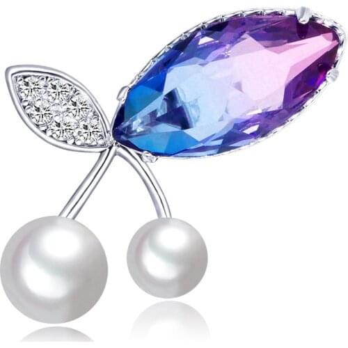 New Crystal Glass Brooch Purple Copper Zircon Tourmaline Brooches For Women Girls Leaf Brooch Clothing Sting Horse Needle