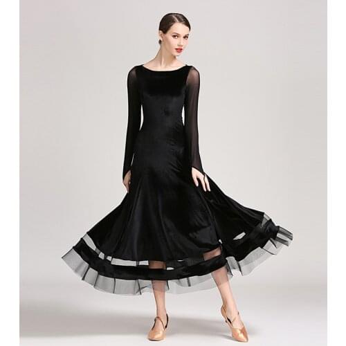 Women modern dance wear ballroom dance training dress ball dancing costumes waltz tango rumba dance lace full skirt dress S9048