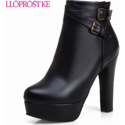 Lloprost ke 2020 new ankle boots for women round toe zip high heels shoes platform female shoes buckle autumn winter boots H506