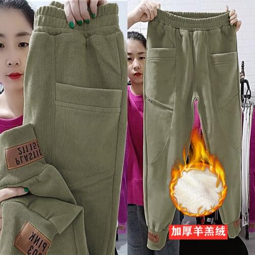 Women Pants High Waist Loose Corduroy Sports Pants Female Casual Womens Pantalones De Mujer