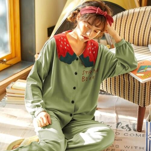 Spring And Autumn Woman Pajamas Women Household Long Sleeve Cute Comfortabel Cotton Set