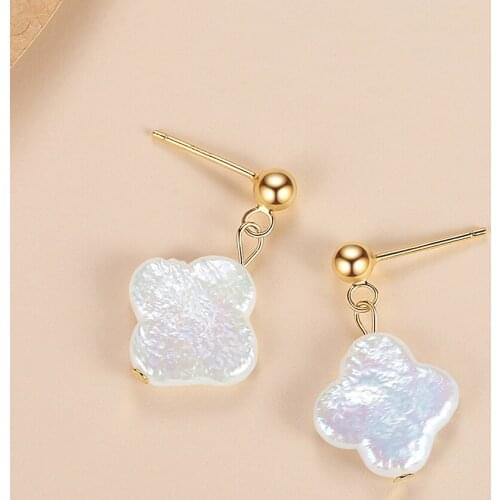 ELESHE 925 Sterling Silver Lucky Clover Pearl Stud Earrings For Women 18K Gold Plated Trendy Wedding Jewelry 2021 Wholesale