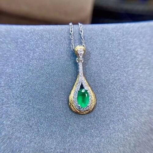 Natural green Emerald pendant S925 silver Natural gemstone Pendant Necklace fashion trendy water drop women party gift jewelry