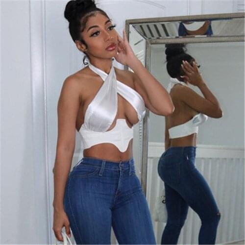 Vsstiar Summer Women Wrap Tank Top White Off Shoulder Halter Clubwear Tube Outfits 2021 Fashion Black Backless Female Crop Top