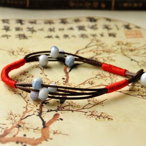 Charm Multilayer Bracelets For Women Candy Colors Ceramic Beads Bracelet Bead Strand Double Vintage Rope Knot Bangles Jewelry