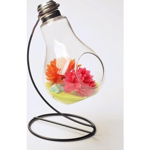 4sets/pack Small Size Metal Stand Glass Bulb Vase Hanging Terrarium Home Decorative Friend Gift