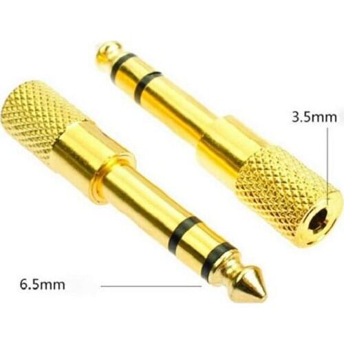 50pcs High Quality Jack 6.5mm Male Turn 3.5mm Jack Female Connector Guitar Plug Headphone Microphone Audio Adapter Gold Plating