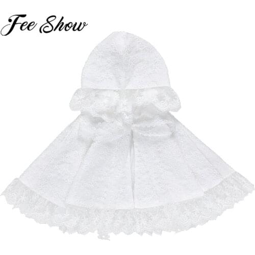 White Baby Girls Hooded Cloak Self Tie Hoodie Cardigan Flower Girls Coat Infants Girl Lace Wraps Princess Shawl Toddlers Coats