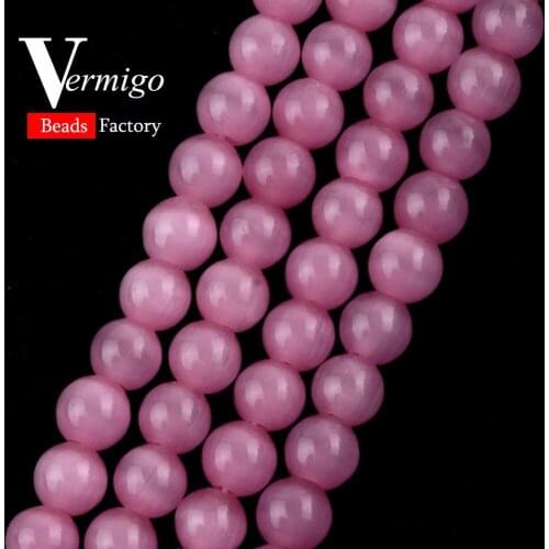 Natural Stone Beads Pink Cat Eye Smooth Round Loose Beads For Jewelry Making 4 6 8 10 12mm Pick Size Diy Bracelet 15" Minerals