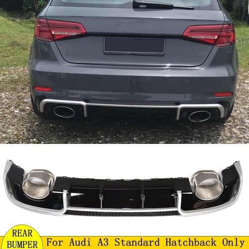 Black Rear Bumper Lip Spoiler Diffusers fit for RS3 with 2 Tail Throat Fits for Audi A3 8V 2014 2015 2016 car accessories
