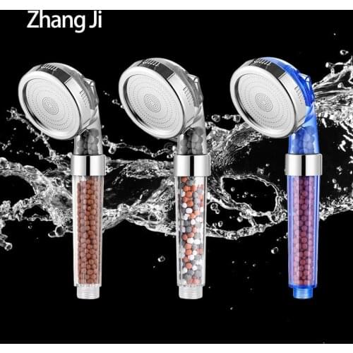 ZhangJi Shower High Pressure Saving Water Rainfall Spa 3 Modes Shower Head Holder for Bathroom Accessories Hand Hold Round
