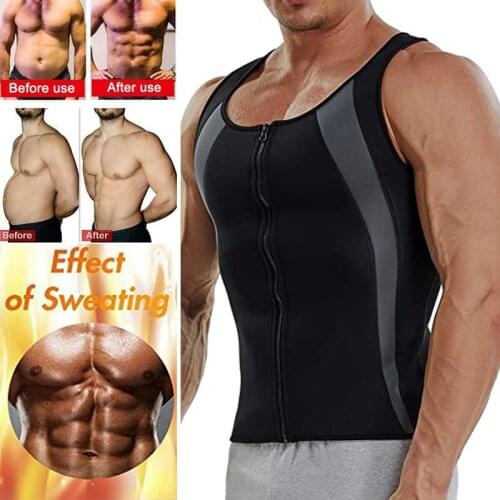 Men Waist Trainer Sauna Vest Sweat Neoprene Body Shaper Slimming Corset Weight Loss Zipper Tank Top Workout Shirt Shapewear