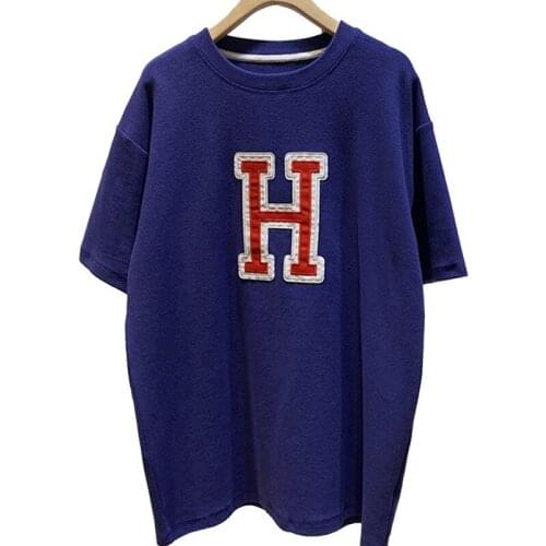 ZuoLunOuBa Summer New Arrival Fashion Women T Shirt Embroidered Patch Green Letter M Tees Sanding Short Sleeve Loose Tops Female