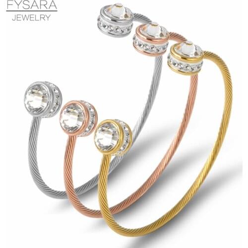 FYSARA Fashion Crystals Bracelets Bangles For Women Lover Jewelry Cable Wire Cuff Bracelets Satinless Steel Valentines Gift
