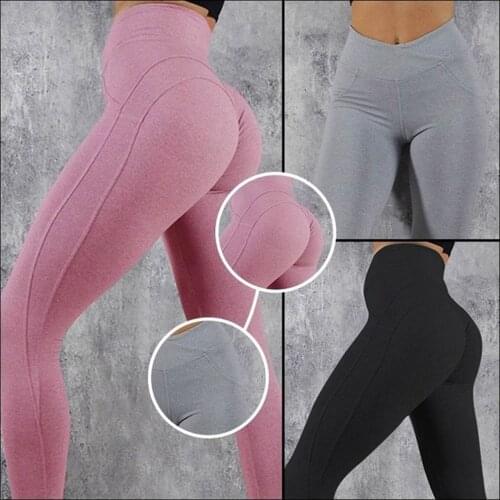 Classic Fashion Women High Waist Solid Color Pants Casual Sports Slim- Fit Leggings