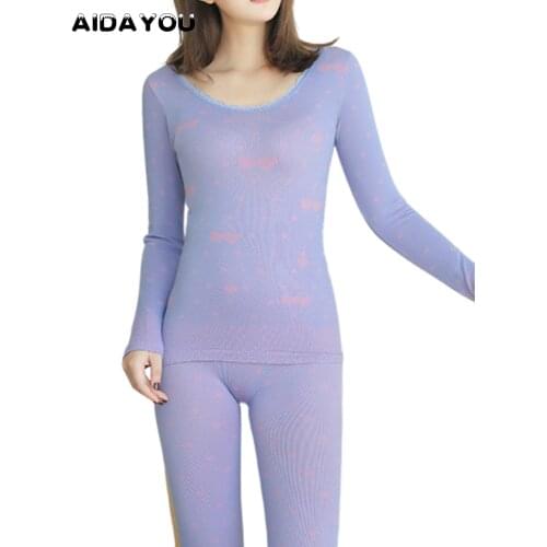 Women Thermal Underwear Set 2 Pcs Tops and Bottom Sexy Suit Push Up Hip Chest Female Lace V-neck Slim Long Johns ouc681
