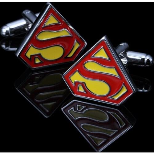 Red yellow super man shirt cufflinks for mens Brand cuff buttons cuff links High Quality Silvery abotoaduras Jewelry